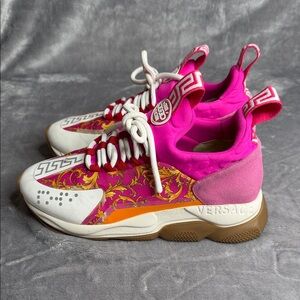 Versace Women's Pink and Orange Sneakers